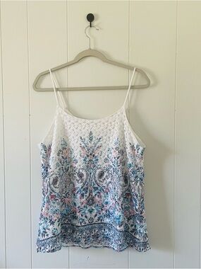 Charming Charlie White Tank Top with Blue and Pink Floral Print
